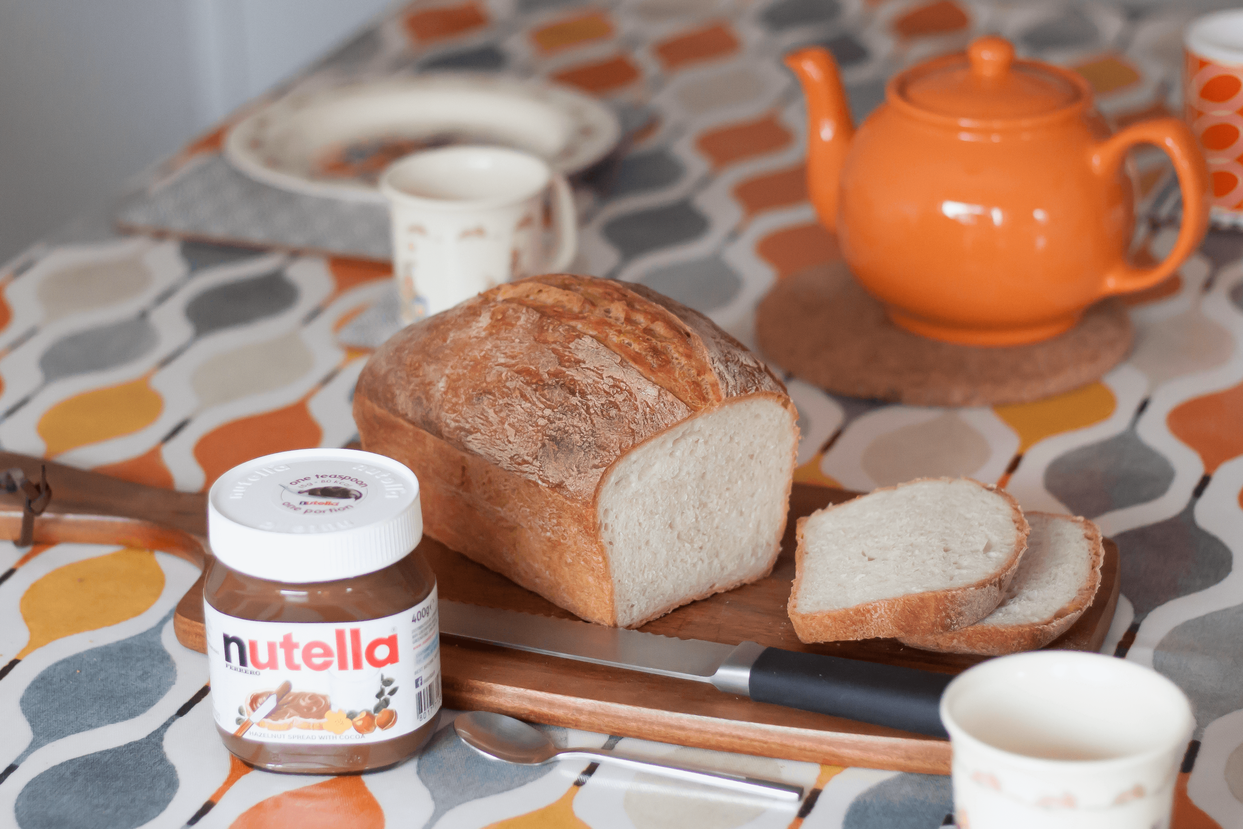 Breakfast with fresh bread and Nutella