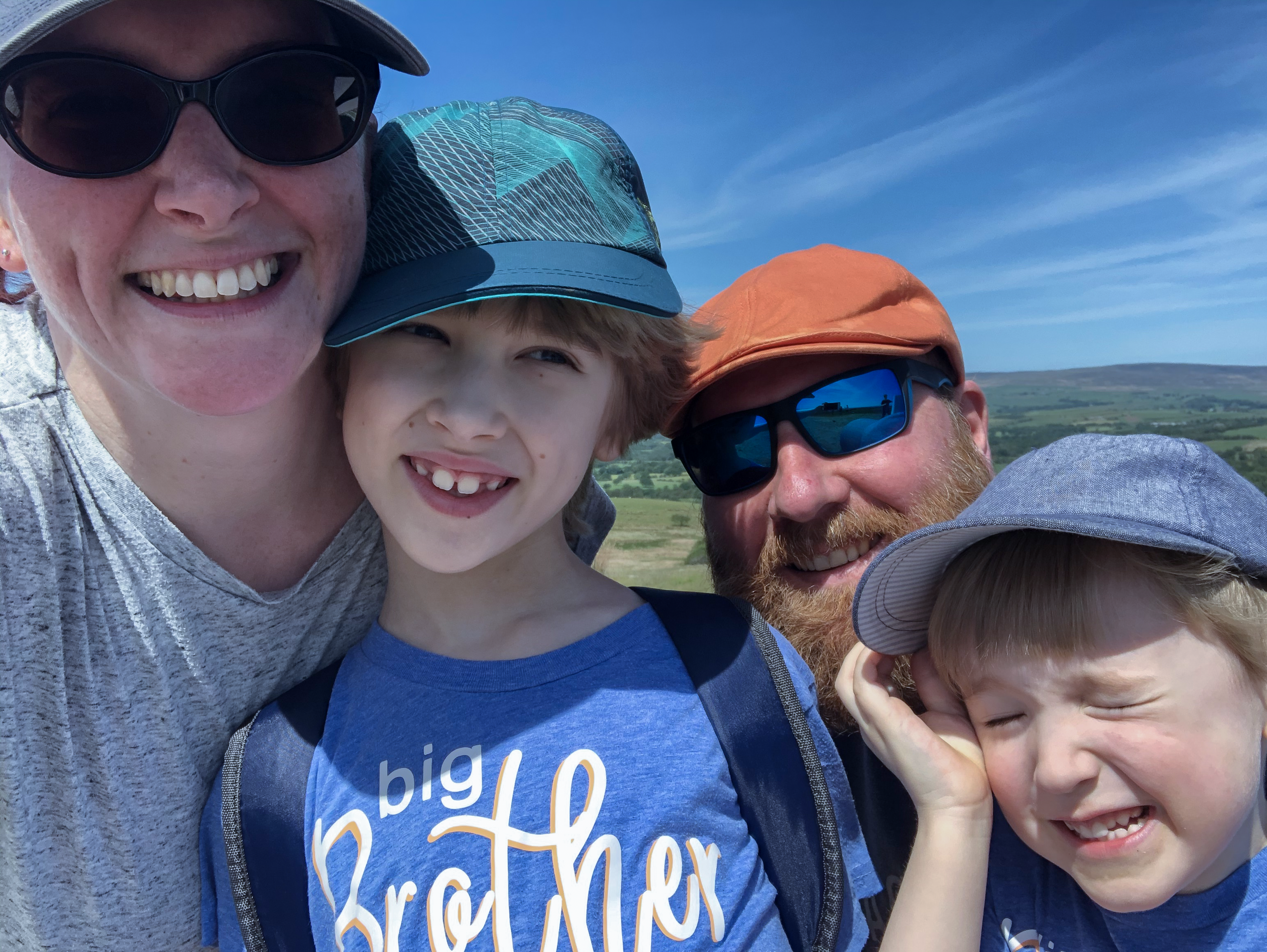 Me & Mine May 2020 Family selfie at the top of Nicky Nook