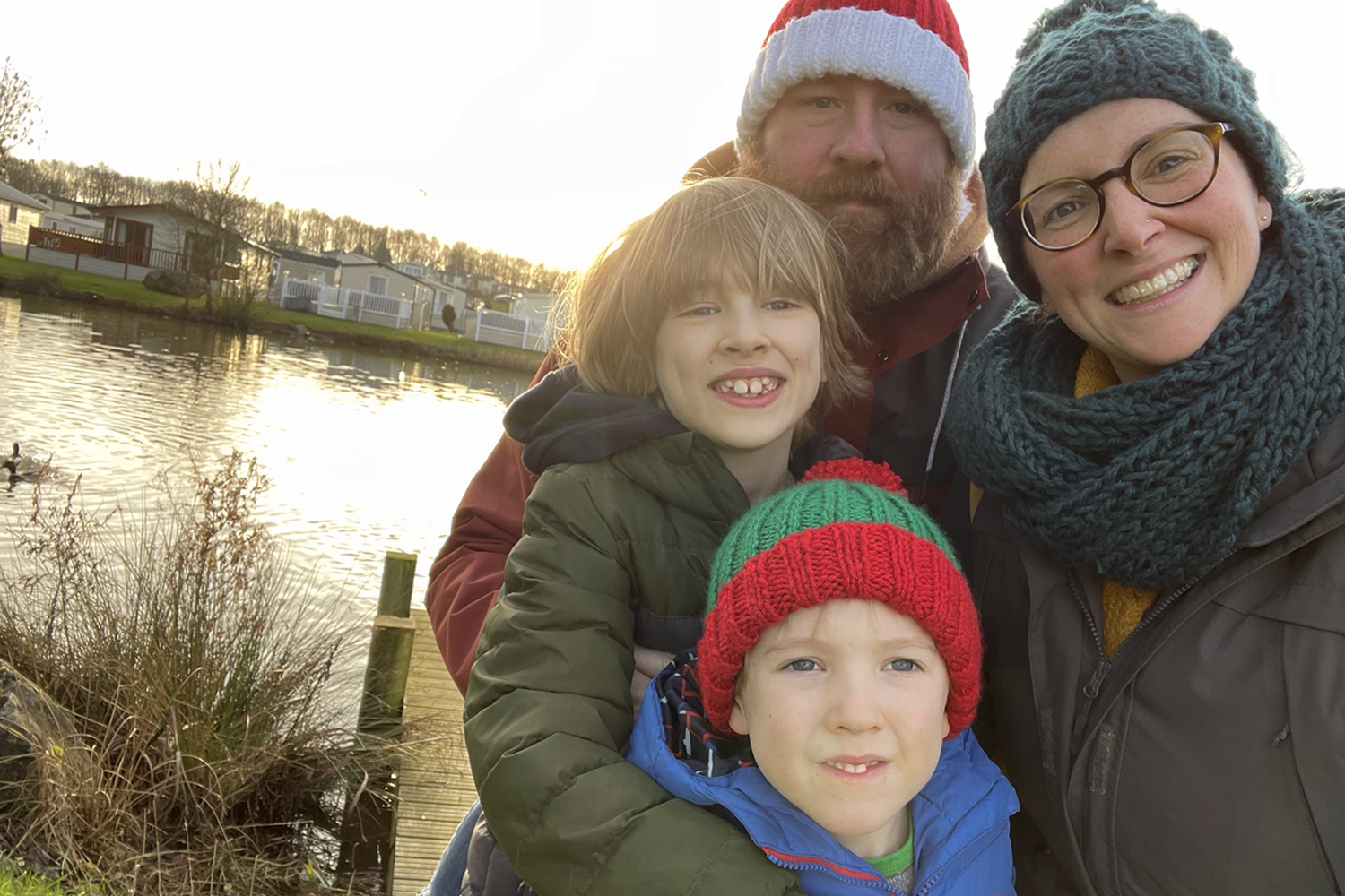 A family selfie on a winter walk