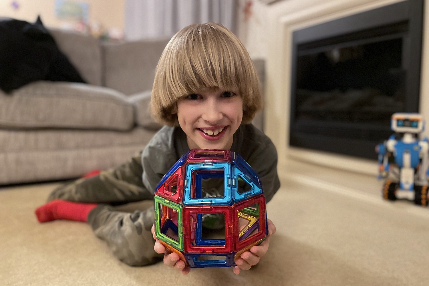 Toby with his MagFormers magnetic tile creation