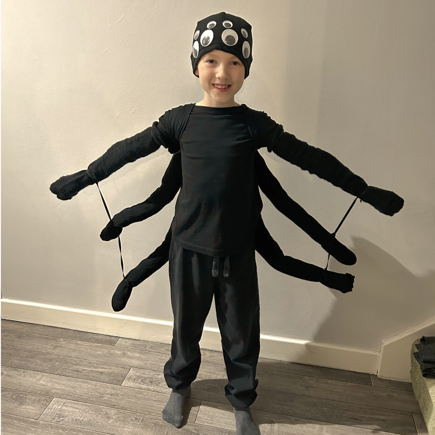 Gabe in his homemade spider costume for halloween